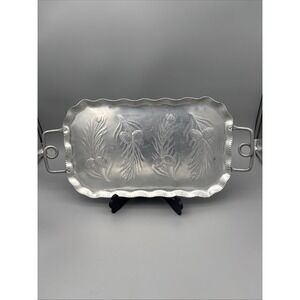 Vintage Engraved Aluminum Serving Tray - Acorn & Leaf Fall designs -  17x10"